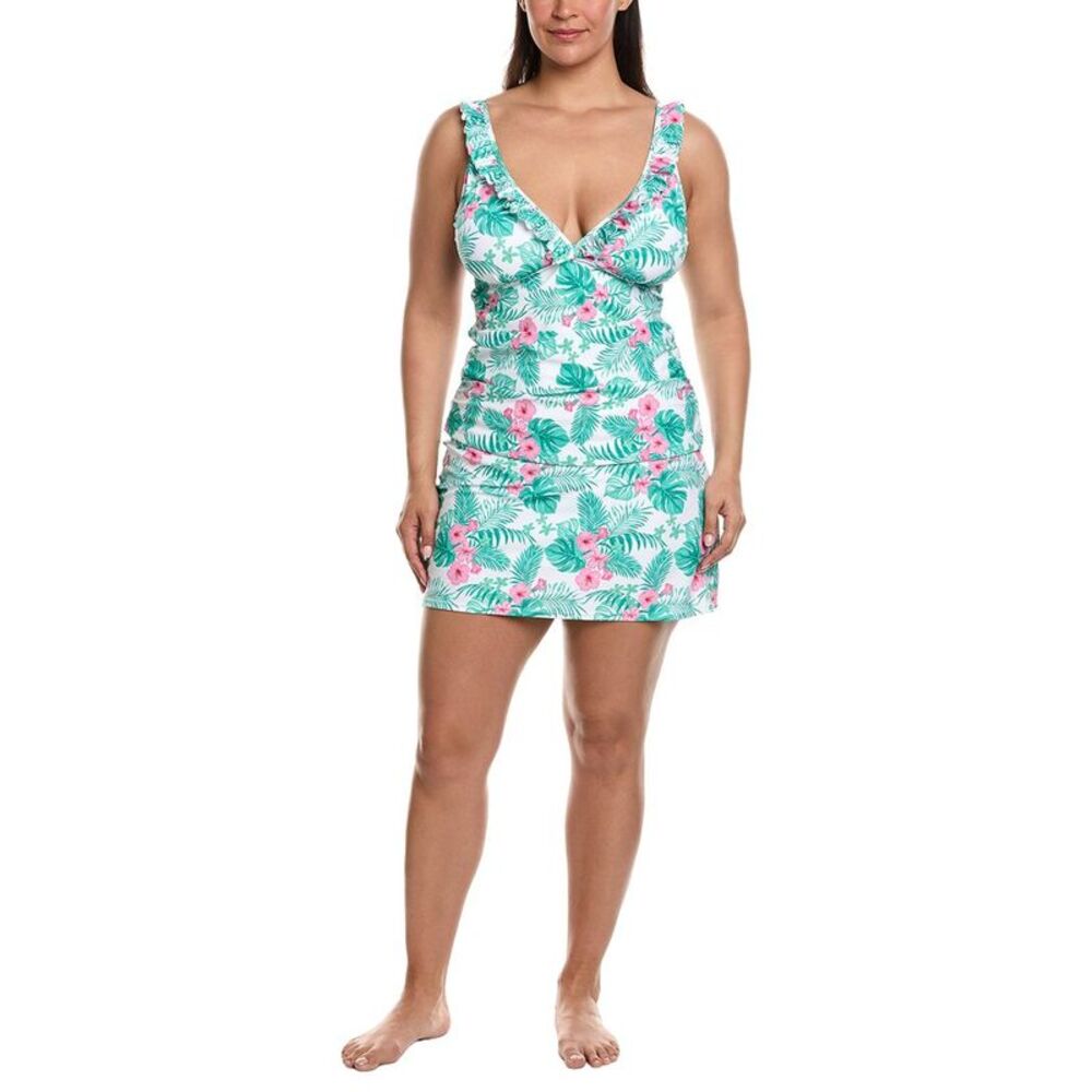 Nicole Miller Womens 2Pc Ruffle Tankini & Swim Skirt Set, Multi